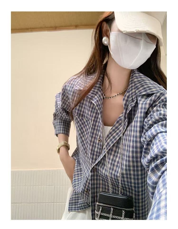 작은 대중 한 부서 체크무늬 여성 셔츠 이른 가을 새로운 다용도 루즈핏 느긋한 바람 맨위 외부 가져 가라. 체크무늬 셔츠 재킷 상세 이미지 8