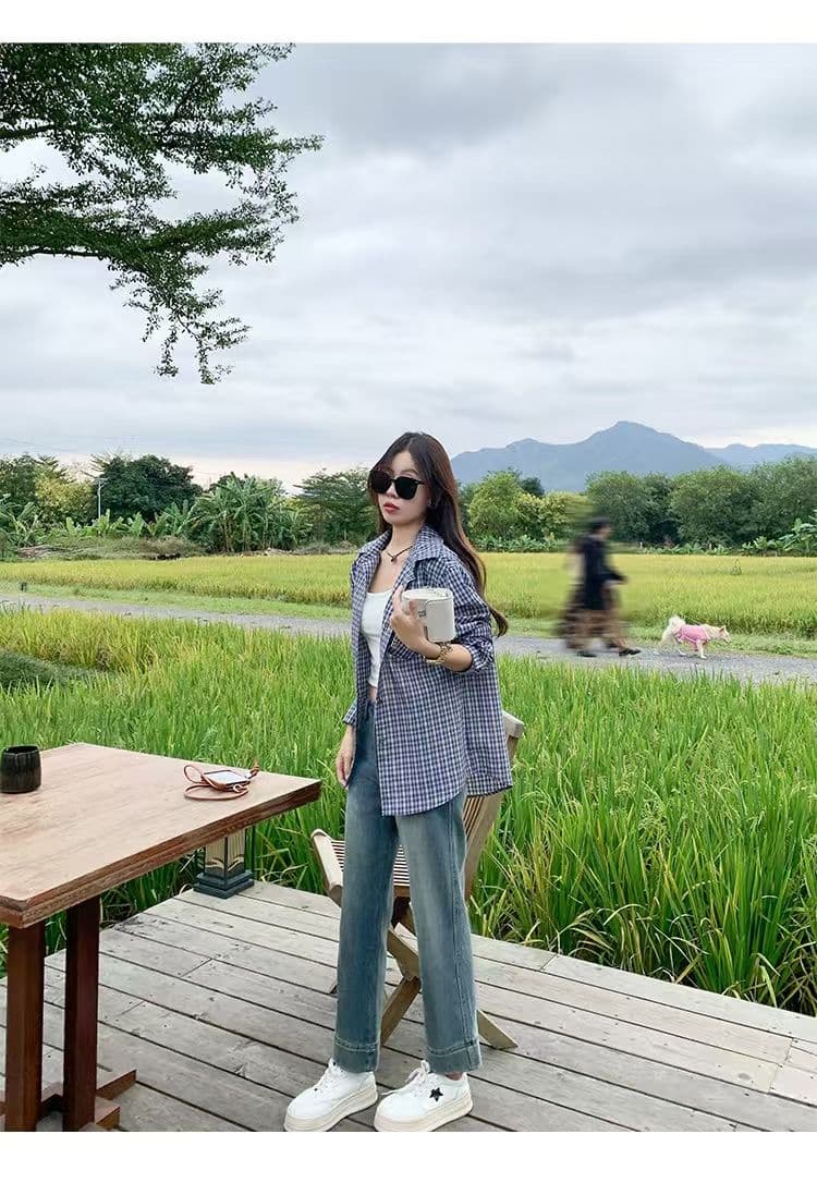 작은 대중 한 부서 체크무늬 여성 셔츠 이른 가을 새로운 다용도 루즈핏 느긋한 바람 맨위 외부 가져 가라. 체크무늬 셔츠 재킷 상세 이미지 10