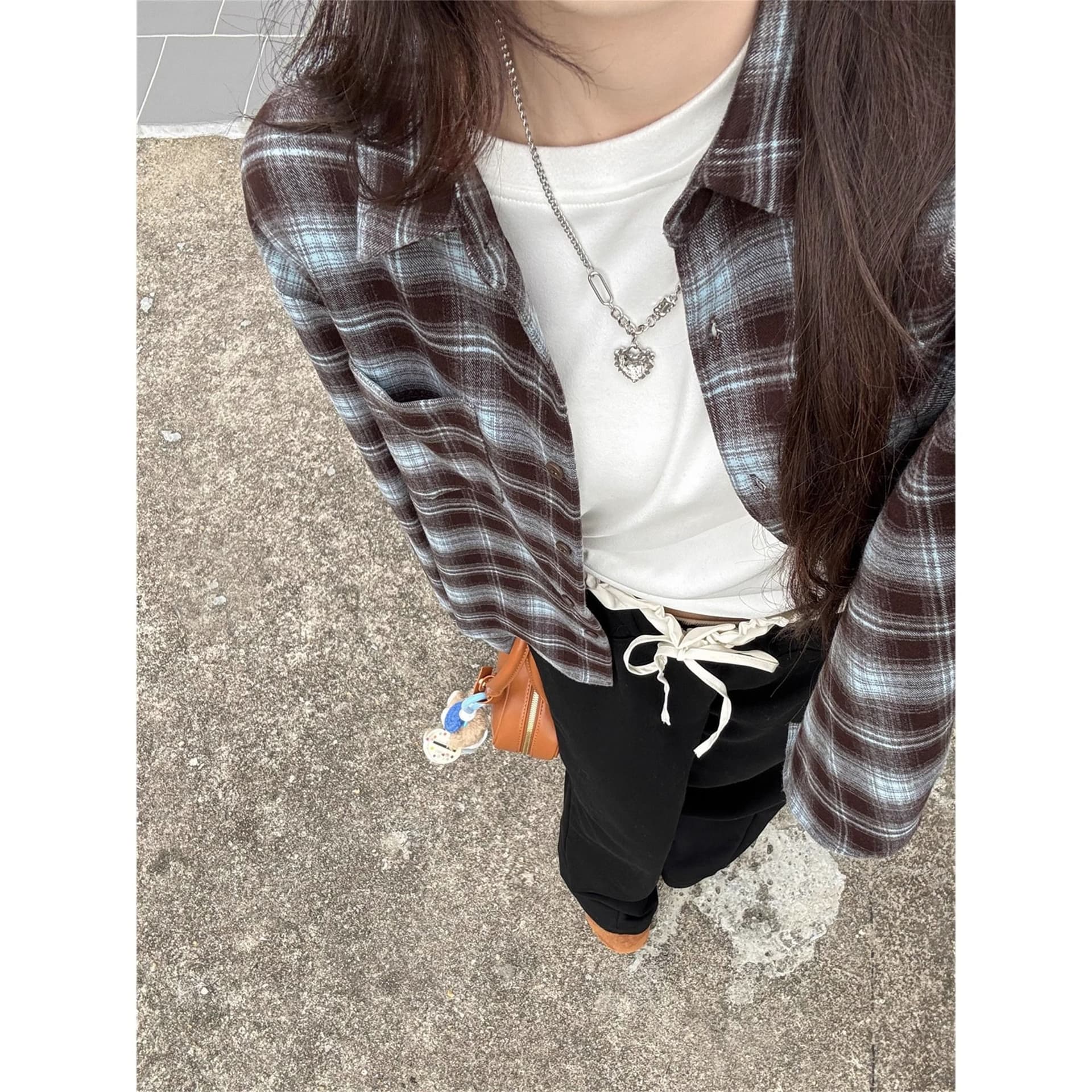 일본식 레트로 체크무늬 긴팔 여성 셔츠 봄 여름 루즈핏 느긋한 바람 디자인 센스 캐주얼 셔츠 재킷 이미지 4
