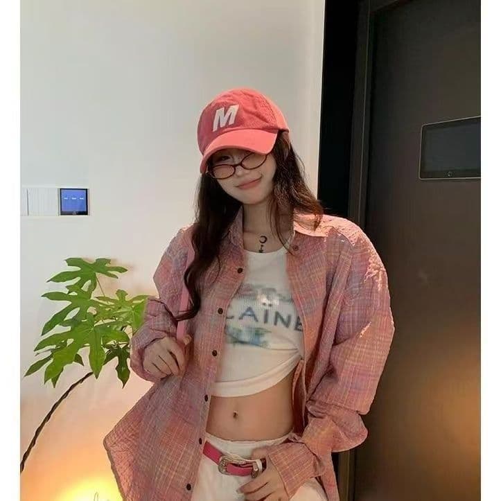 아메리칸 레트로 핑크색 체크무늬 소녀 센스 셔츠 여성 코트 봄 가을 캐주얼 한 부서 chic 홍콩 느낌 맨위 재킷
