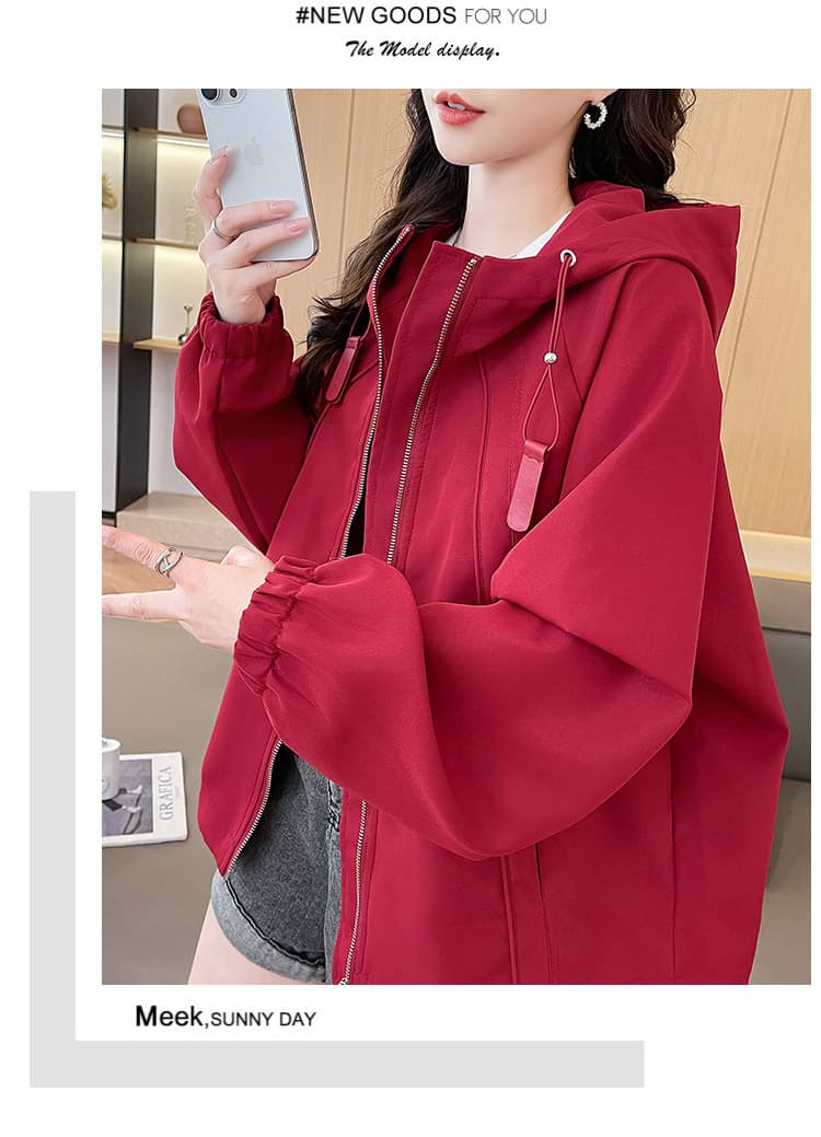 단색 후드 요금 외투 소녀 봄 가을 2026 새로운 중학교 학생 루즈핏 운동 워크웨어 재킷 상세 이미지 13