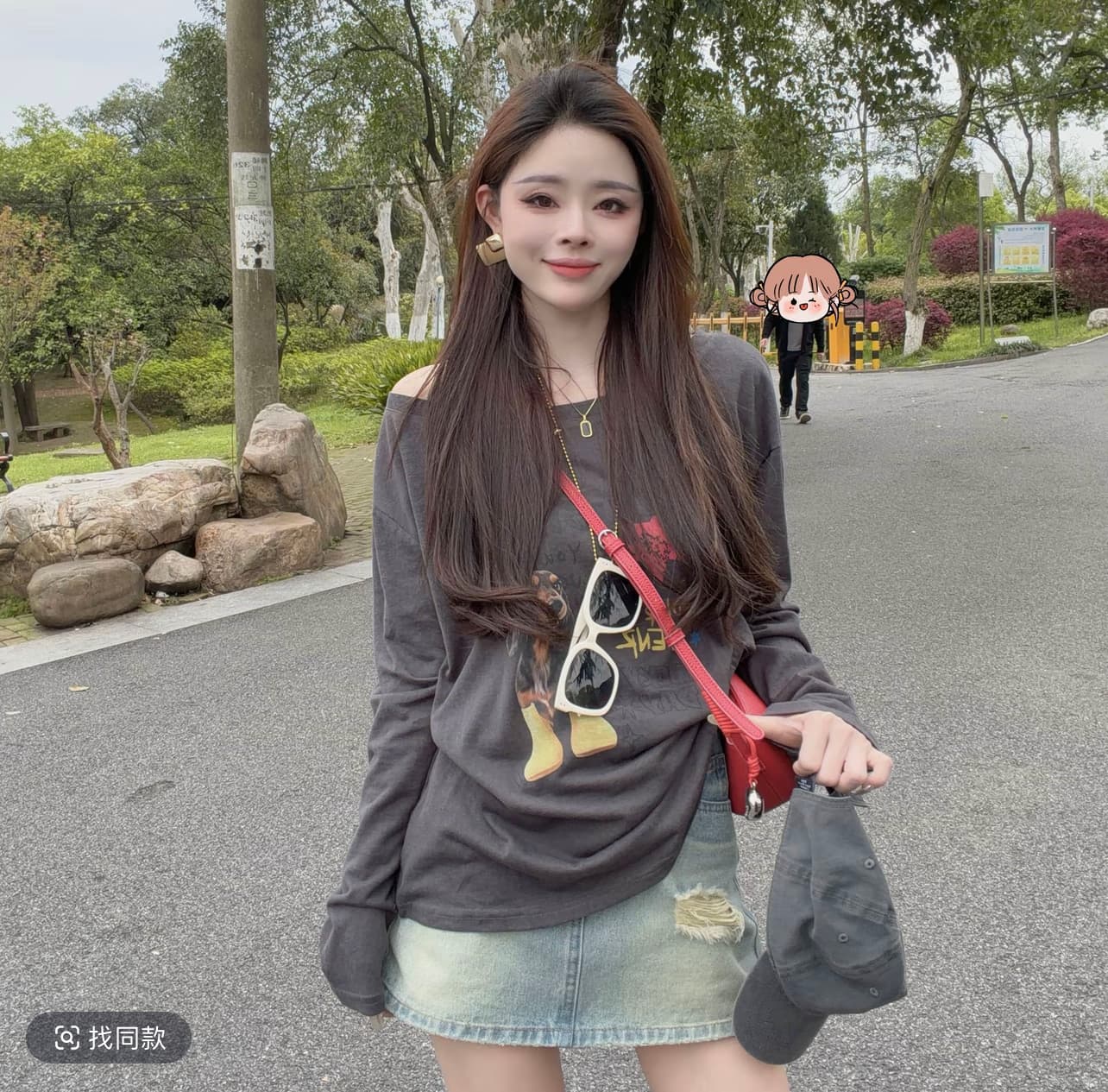 샤오 크릭 의류 새로운 여름 순수한 욕망 바람 만화 프린트 디자인 센스 슬림해 보이는 긴팔 티셔츠 이미지 3