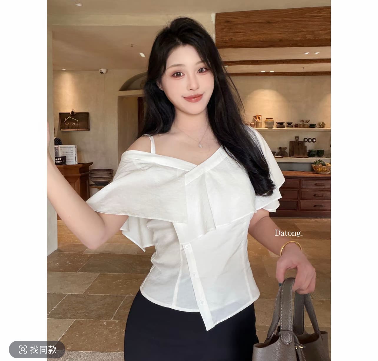 dat 여름 디자인 센스 허리 수축 쇼트 스타일 여성 셔츠 작은 대중 오프숄더 맨위