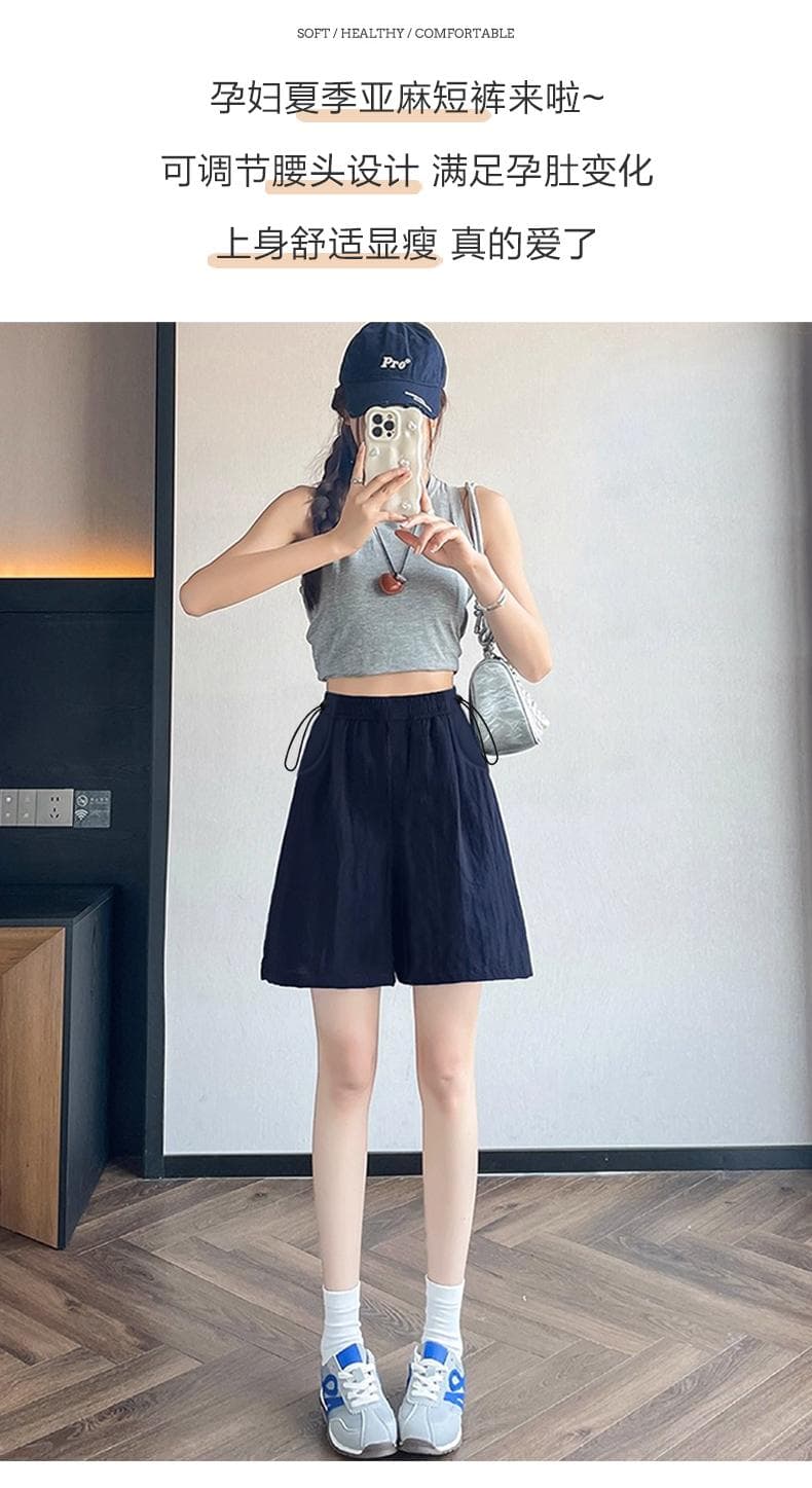 임산부 얼음 실크 반바지 여름 얇은 스타일 외출용 하이웨이스트 도루 센스 루즈핏 넓은 다리 운동 캐주얼 야마모토 오부 바지 상세 이미지 2
