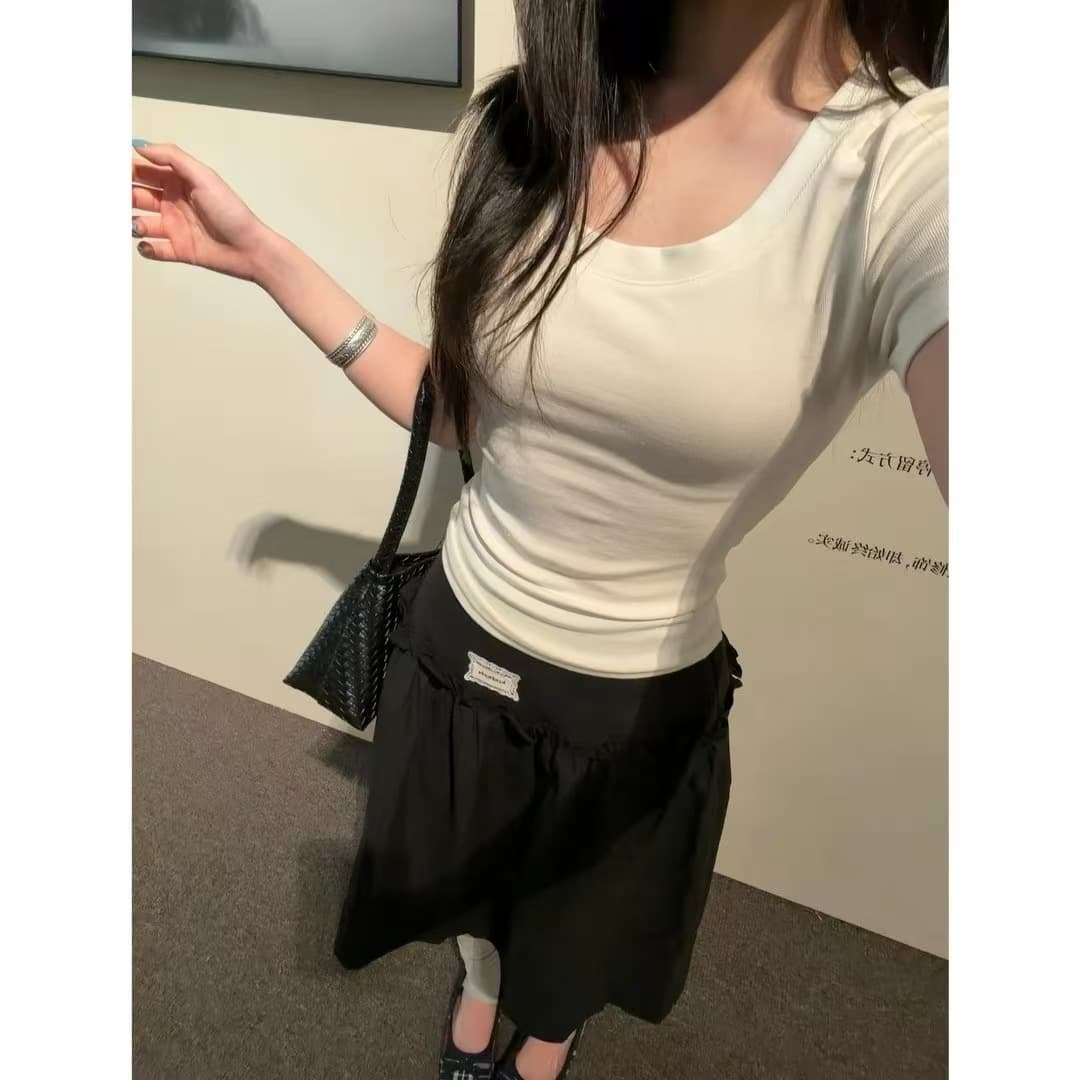임산부 반신 스커트 목이버섯 레이스 여름 얇은 스타일 미니멀리즘 캐주얼 외출용 하이웨이스트 새로운 루즈핏 치마 디자인 센스 이미지 5