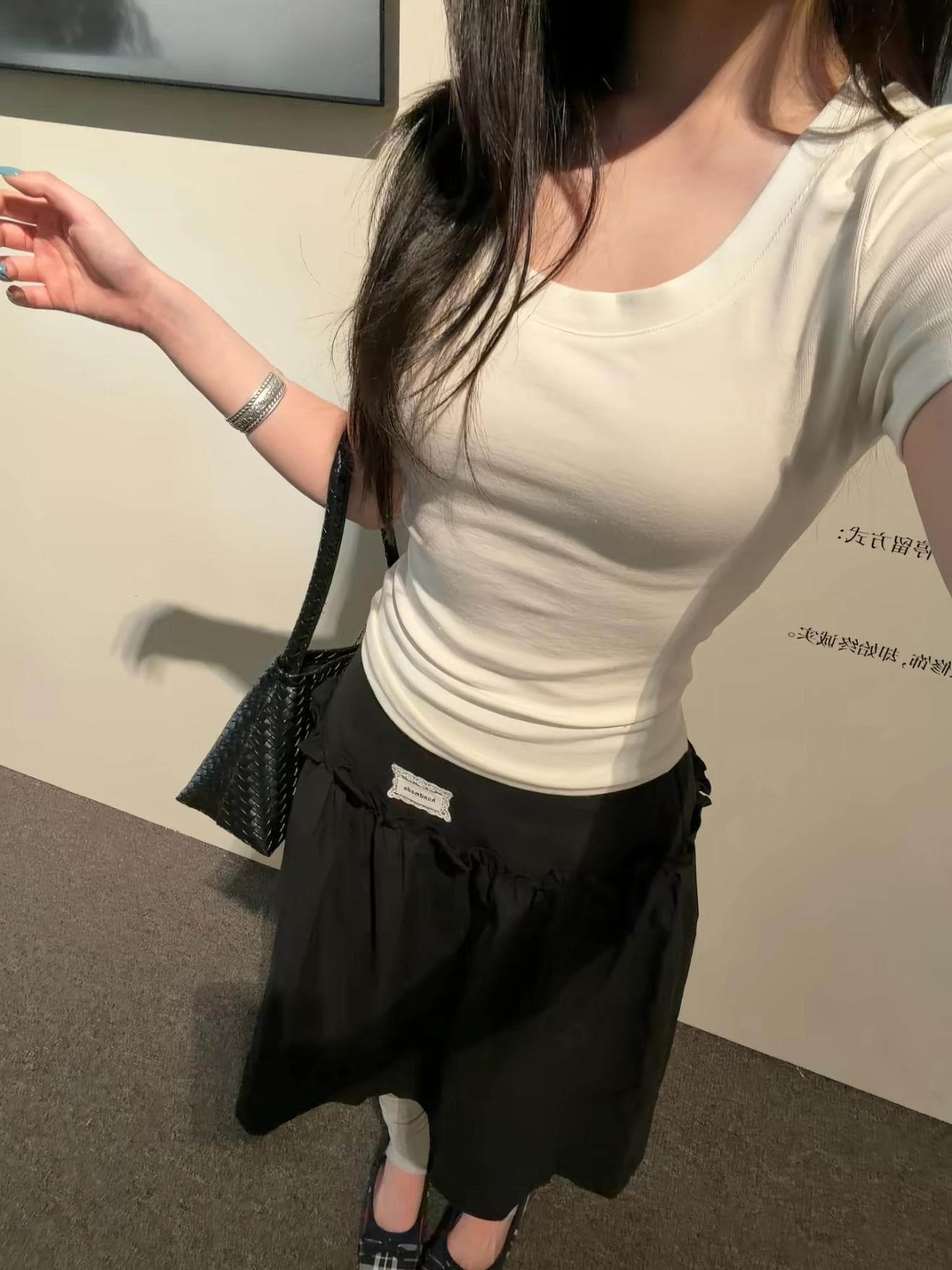 임산부 반신 스커트 목이버섯 레이스 여름 얇은 스타일 미니멀리즘 캐주얼 외출용 하이웨이스트 새로운 루즈핏 치마 디자인 센스 상세 이미지 7