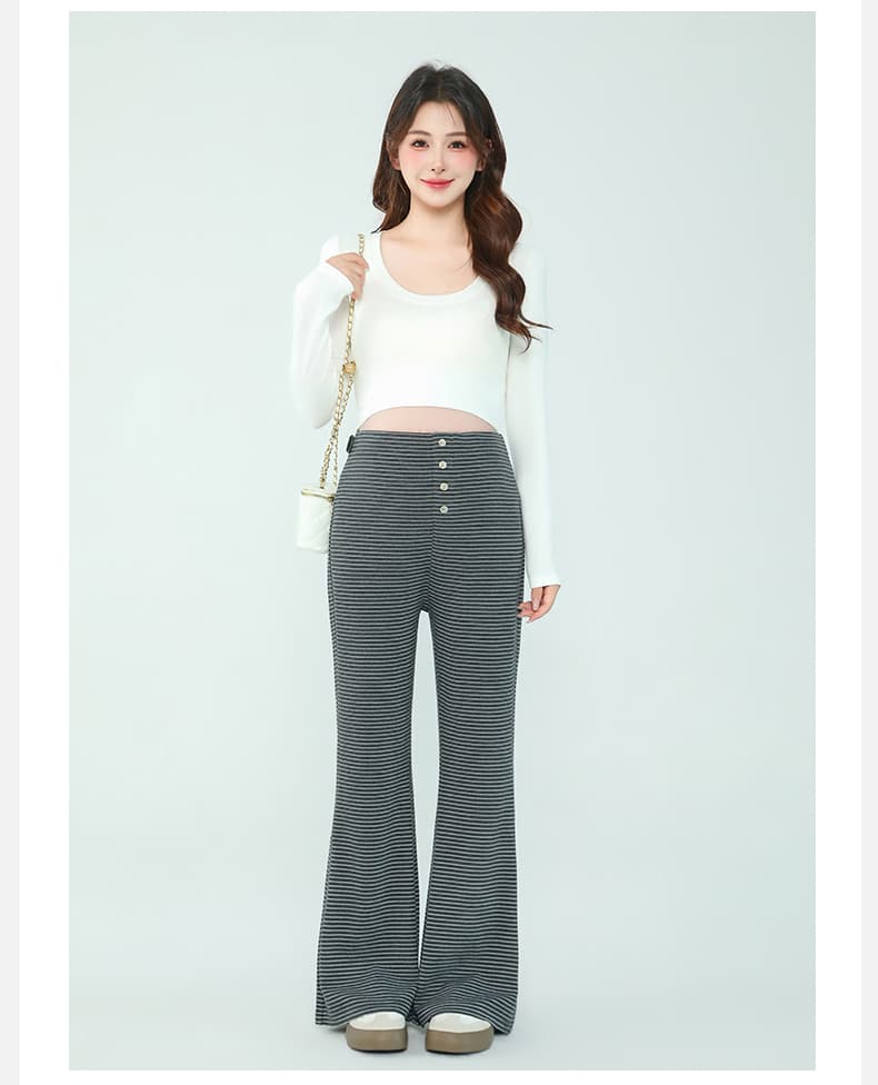실사 임산부 바지 가을 겨울철 도루 센스 모직 느긋한 와이드 레그 팬츠 마이크로 나팔 슬림해 보이는 스트라이프 찹쌀 캐주얼 바지 상세 이미지 2