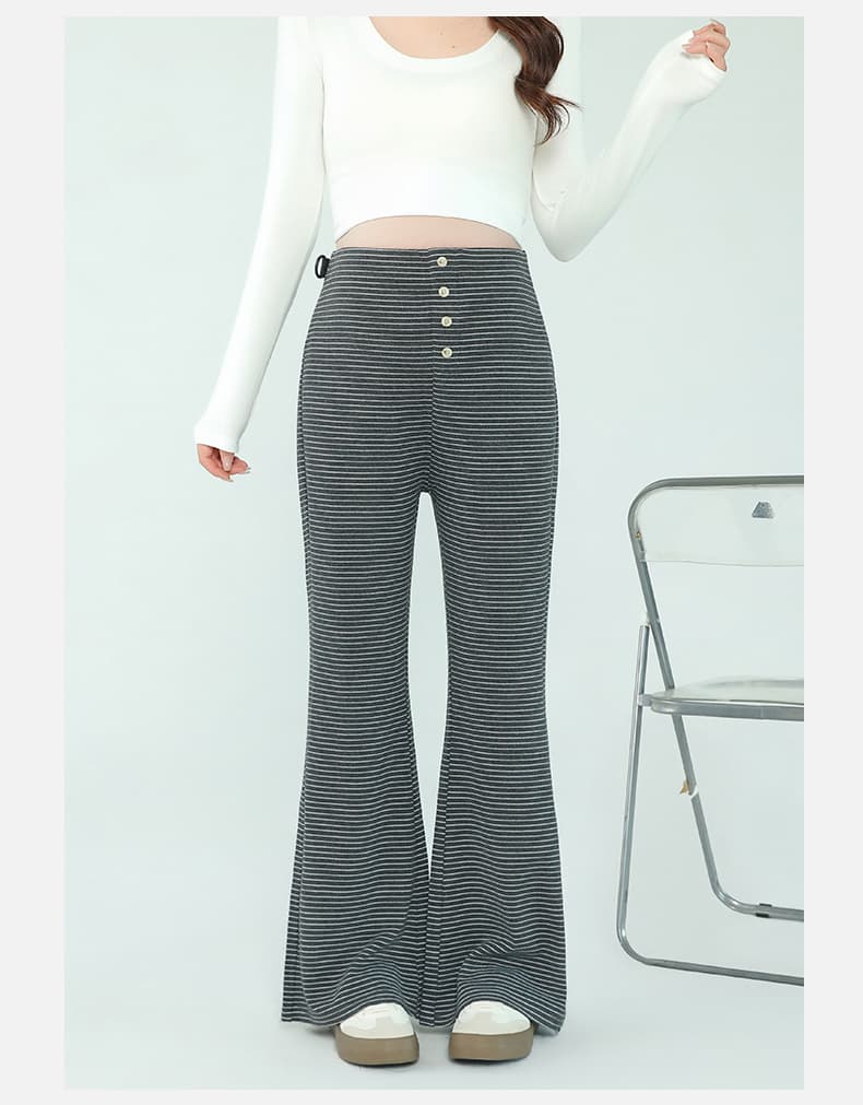 실사 임산부 바지 가을 겨울철 도루 센스 모직 느긋한 와이드 레그 팬츠 마이크로 나팔 슬림해 보이는 스트라이프 찹쌀 캐주얼 바지 상세 이미지 21