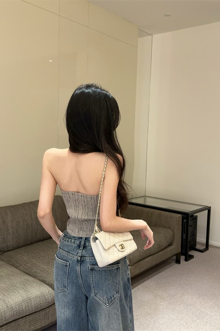 실사 스트라이프 체인 행침 목 캐미솔 여름 쇼트 스타일 몸매 가꾸기 섹시함 핫걸 백리스 맨위 이미지 5