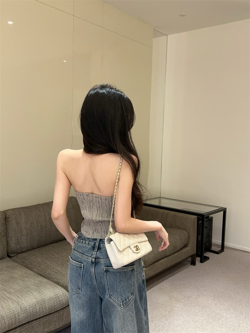 실사 스트라이프 체인 행침 목 캐미솔 여름 쇼트 스타일 몸매 가꾸기 섹시함 핫걸 백리스 맨위 상세 이미지 13