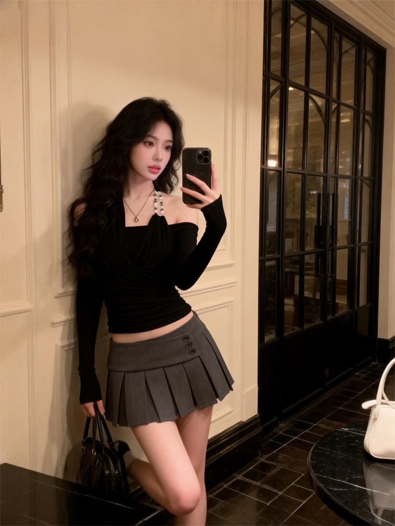 실사 순수한 욕망 디자인 센스 흔들다 칼라 페이크 레이어드 행침 목 십자가 스와로브스키 긴팔 티셔츠 맨위 이미지 4