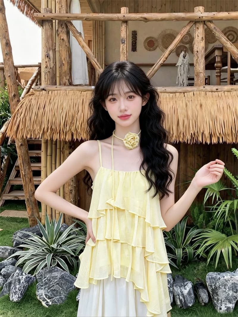 실사 프랑스식 품격 불규칙 다중 레이어 프릴 캐미솔 도루 가을 센스 주름 연령 감소 맨위 상세 이미지 12