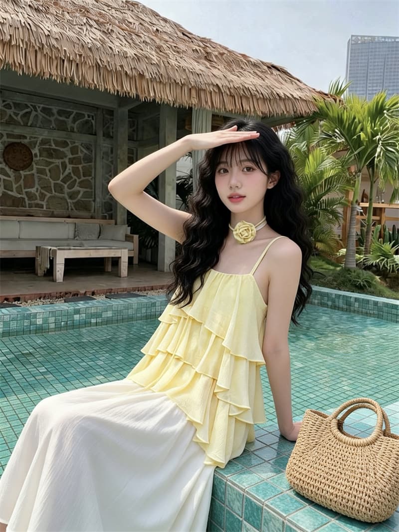 실사 프랑스식 품격 불규칙 다중 레이어 프릴 캐미솔 도루 가을 센스 주름 연령 감소 맨위 상세 이미지 16