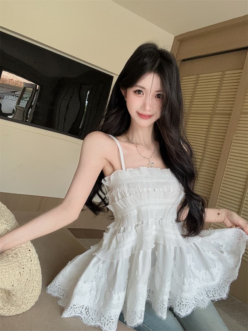 실사 순수한 욕망 화이트 무거운 작업 레이스 홀로우 아웃 캐미솔 맨위