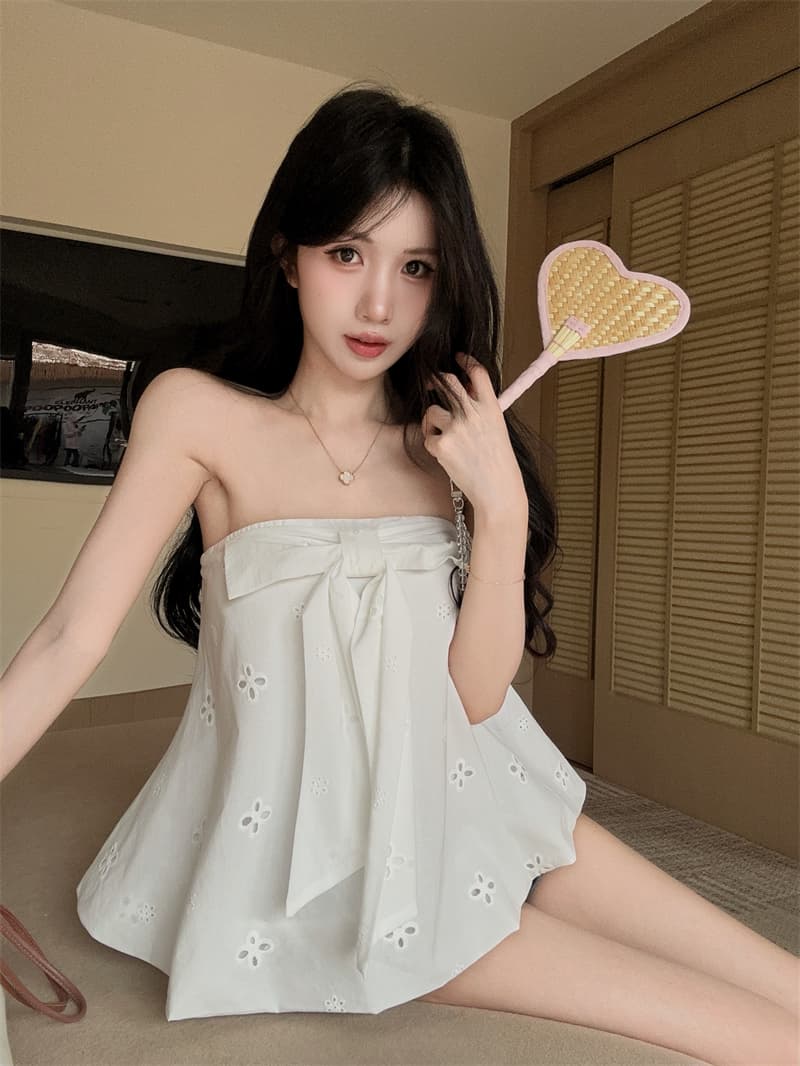 실사 순수한 욕망 튜브탑 민소매 맨위 자수 홀로우 아웃 꽃밭 Chic 조끼 상세 이미지 1