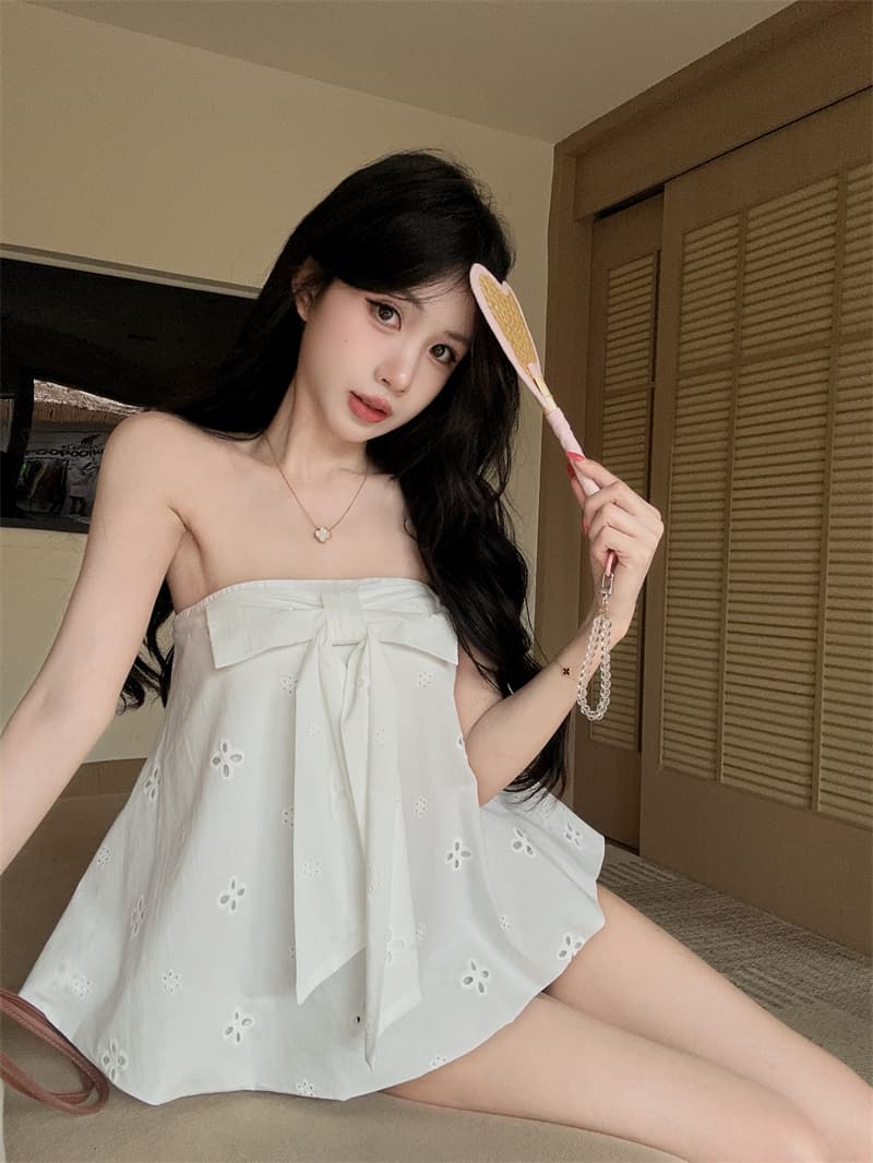 실사 순수한 욕망 튜브탑 민소매 맨위 자수 홀로우 아웃 꽃밭 Chic 조끼 상세 이미지 6