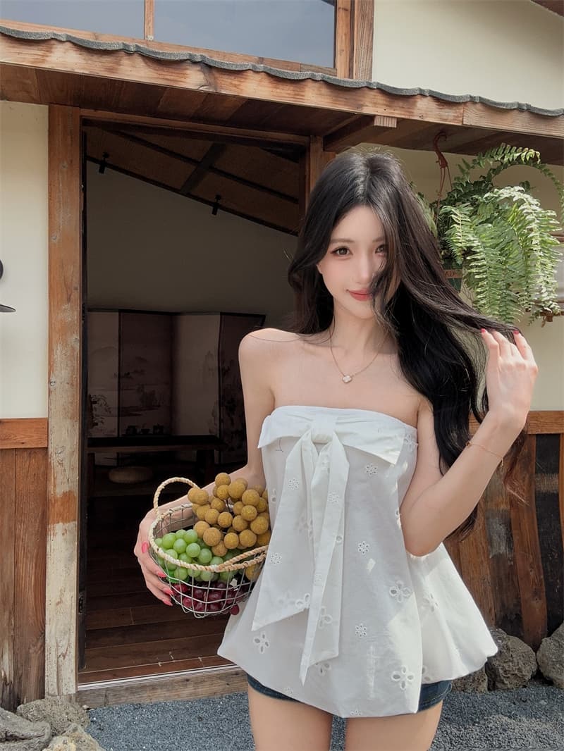 실사 순수한 욕망 튜브탑 민소매 맨위 자수 홀로우 아웃 꽃밭 Chic 조끼 상세 이미지 8