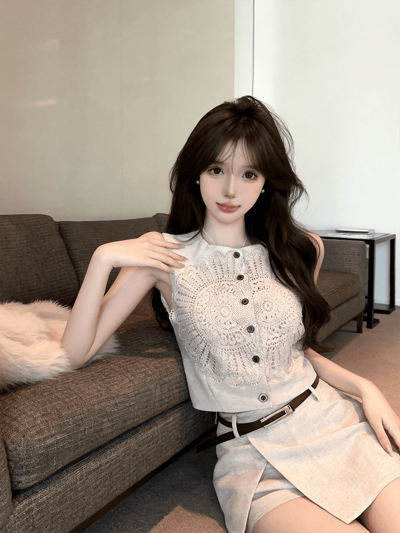 실사 레트로 스타일 홀로우 아웃 레이스 자수 자수 맨위 디자인 센스 비대칭 반 스커트 반바지 상세 이미지 6