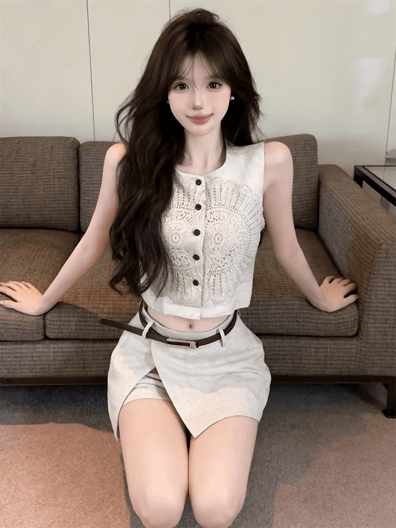 실사 레트로 스타일 홀로우 아웃 레이스 자수 자수 맨위 디자인 센스 비대칭 반 스커트 반바지 상세 이미지 10