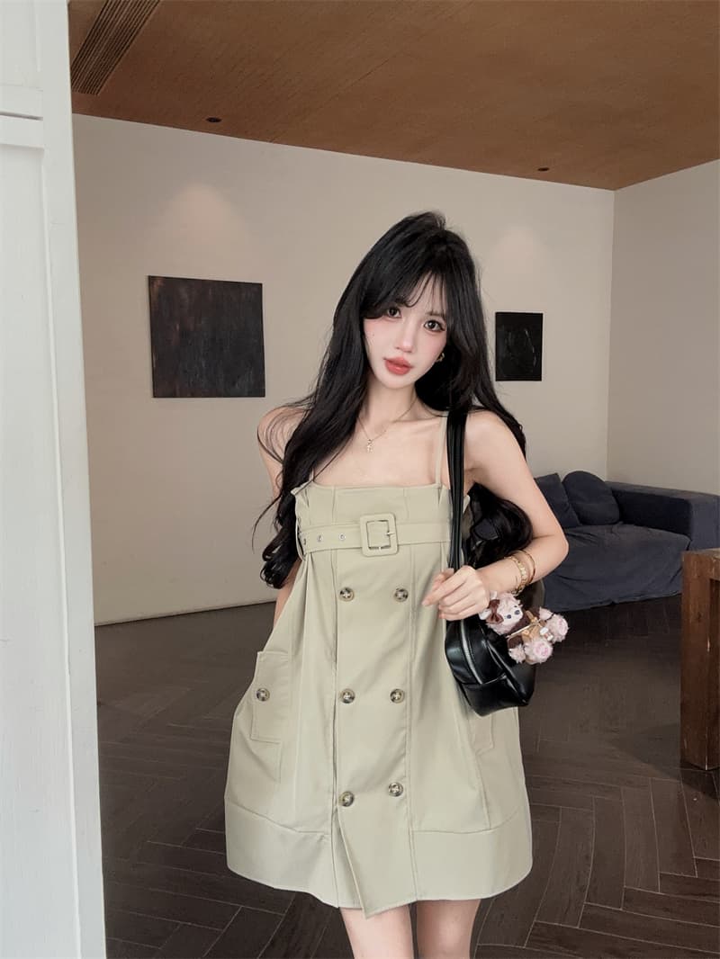 실사 레트로 순수한 욕망 바람 카키 색 바람막이 센스 슬립 드레스 작은 키 루즈핏 슬림해 보이는 미니 스커트 상세 이미지 5