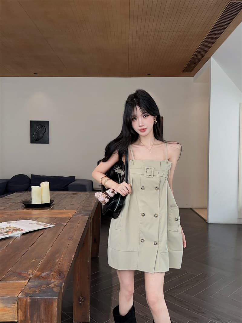 실사 레트로 순수한 욕망 바람 카키 색 바람막이 센스 슬립 드레스 작은 키 루즈핏 슬림해 보이는 미니 스커트 상세 이미지 11