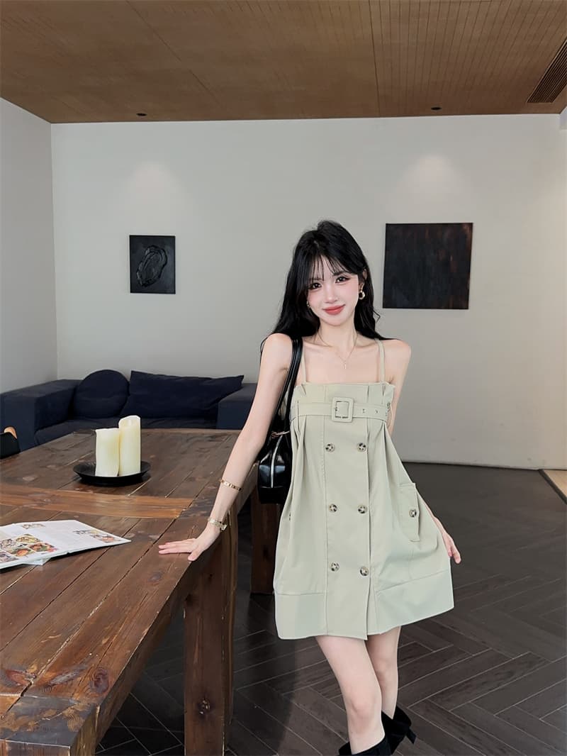 실사 레트로 순수한 욕망 바람 카키 색 바람막이 센스 슬립 드레스 작은 키 루즈핏 슬림해 보이는 미니 스커트 상세 이미지 12