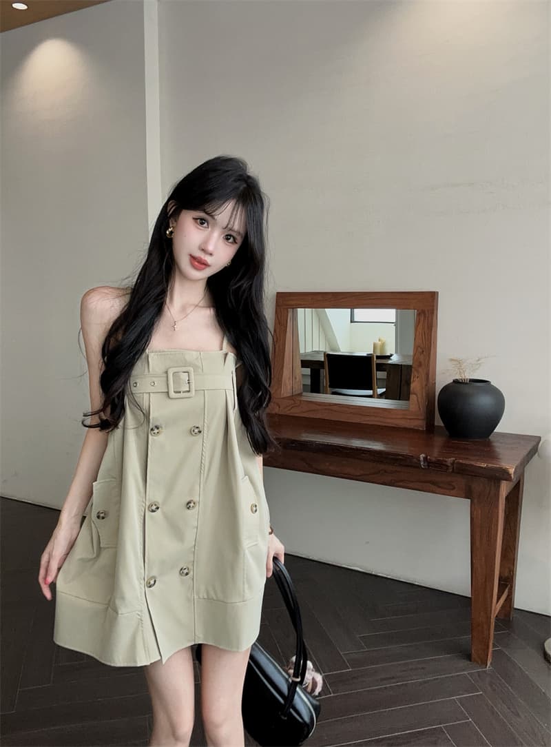 실사 레트로 순수한 욕망 바람 카키 색 바람막이 센스 슬립 드레스 작은 키 루즈핏 슬림해 보이는 미니 스커트 상세 이미지 13
