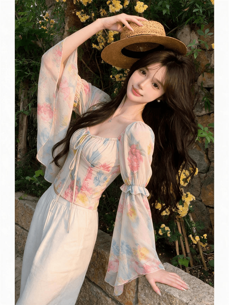실사 수채화 물감 헤일로 염색 꽃무늬 쉬폰 블라우스 여자 칼라 디자인 센스 슬림해 보이는 명중 가져 가라. 작은 셔츠 맨위 상세 이미지 3