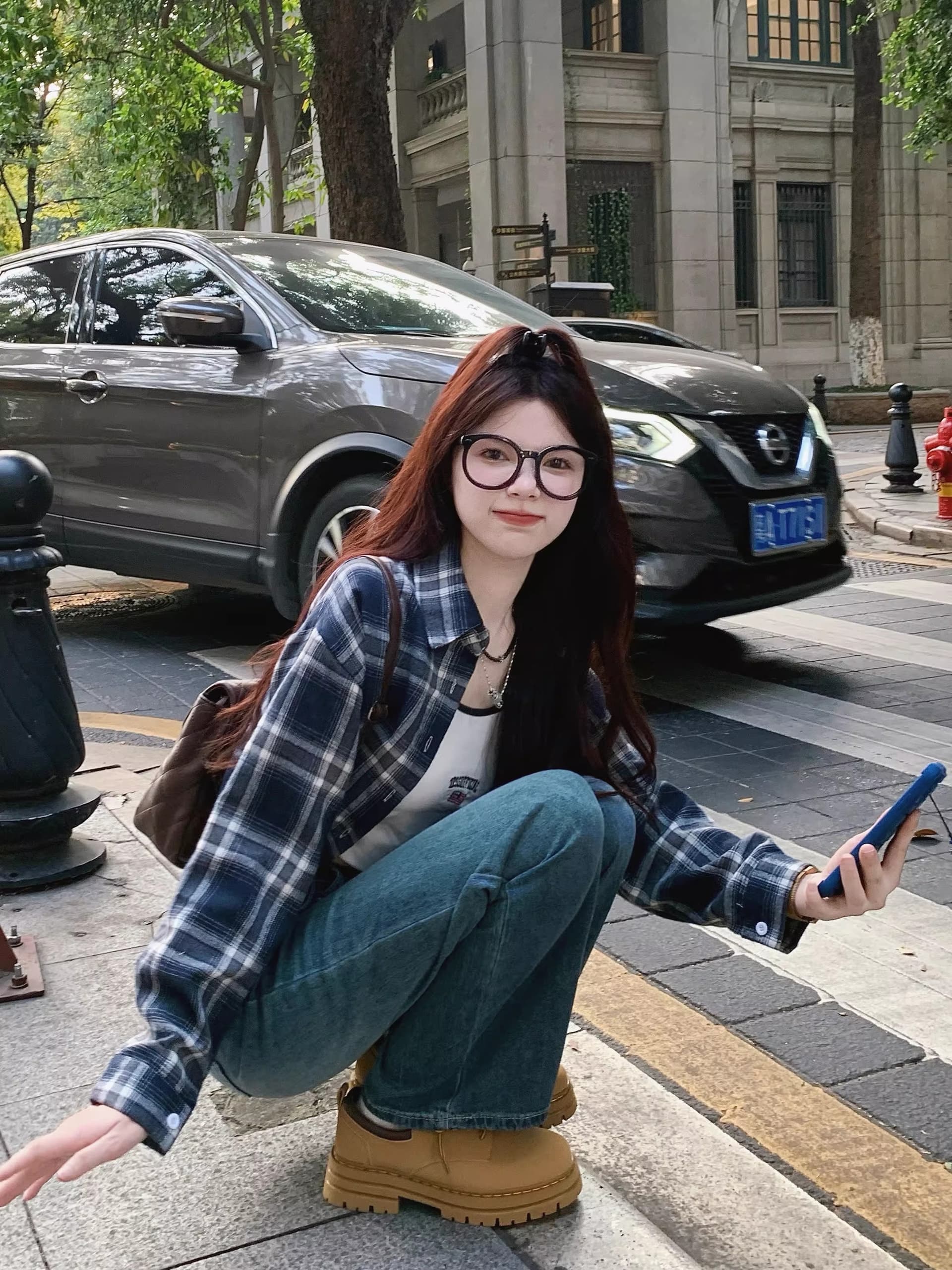 한국 chic 레트로 캐주얼 체크무늬 긴팔 셔츠 쇼트 스타일 맨위 여성 상세 이미지 4