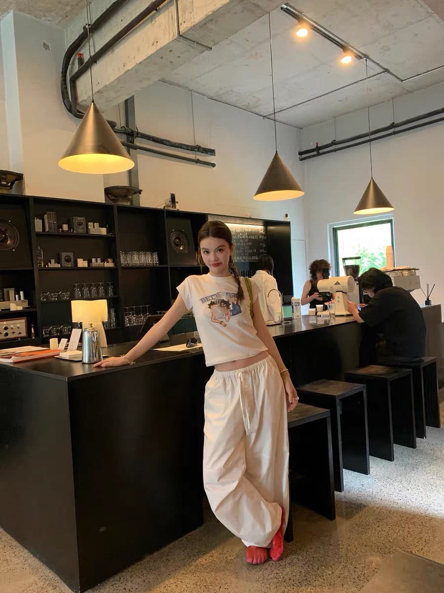 le rouge 주 아름다움 12 번호 늦게 8시 신제품 핫걸 라운드 스탠드 칼라 프린트 슬림 피트 긍정적 인 어깨 반팔 이미지 3