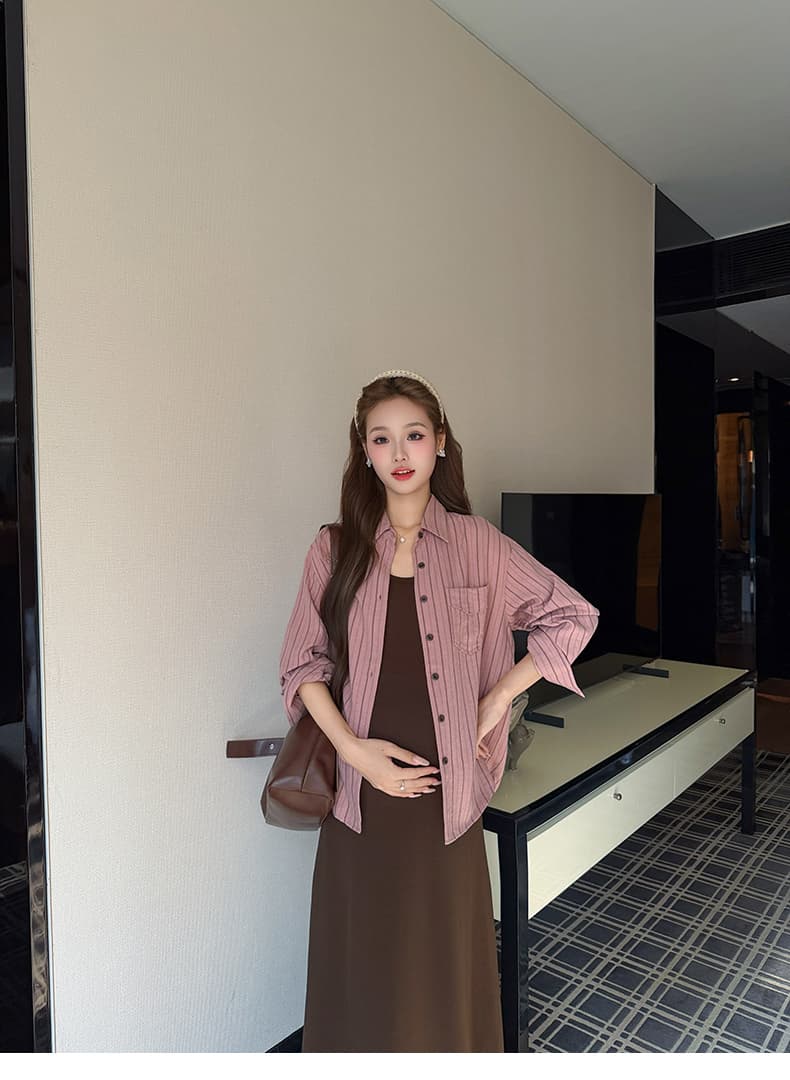 실사 지금 임신 엄마 품격 조끼 스커트 셔츠 투피스 세트 봄과 가을 임신 옷 상세 이미지 22