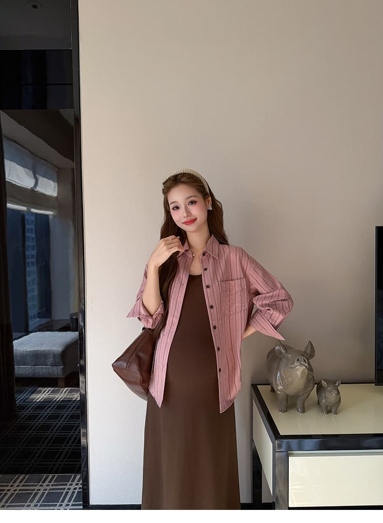 실사 지금 임신 엄마 품격 조끼 스커트 셔츠 투피스 세트 봄과 가을 임신 옷 상세 이미지 27