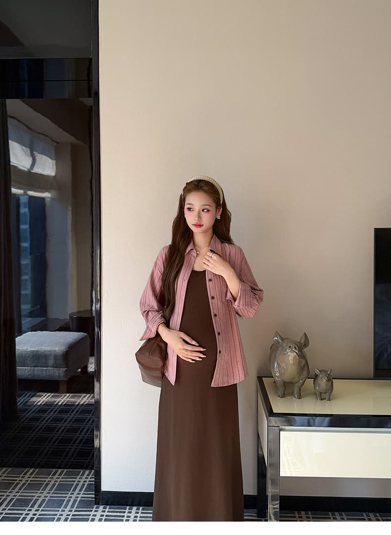 실사 지금 임신 엄마 품격 조끼 스커트 셔츠 투피스 세트 봄과 가을 임신 옷 상세 이미지 30