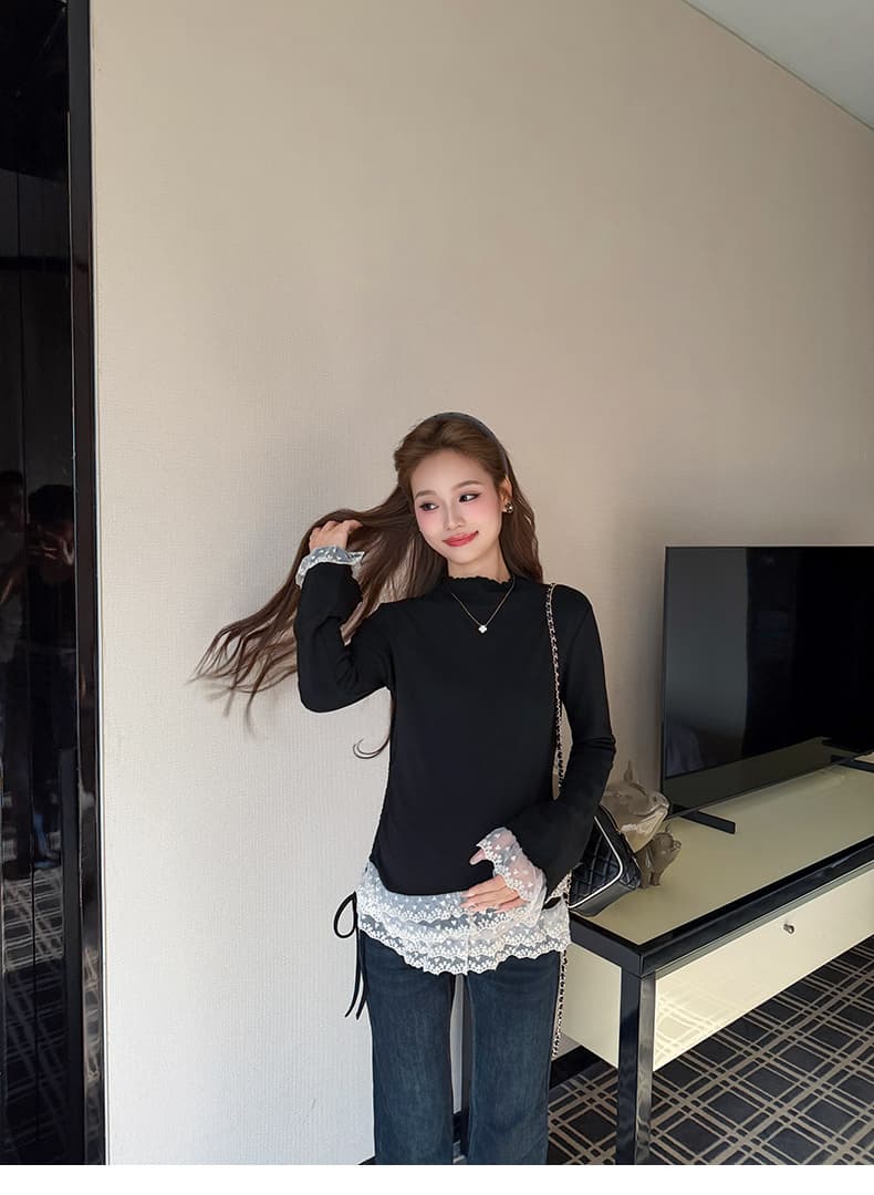 실사 지금 출산 착용 가을 겨울 한 부서 반하이넥 기본 셔츠 여성 디자인 센스 맨위 바지 투피스 세트 상세 이미지 39