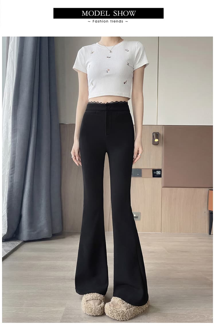 실사 여름 새로운 검정색 레이스 조각 마이크로 나팔 몸매 가꾸기 슬림해 보이는 디스플레이 다리 길이 몸매 가꾸기 신축성 호스 슈 바지 상세 이미지 20