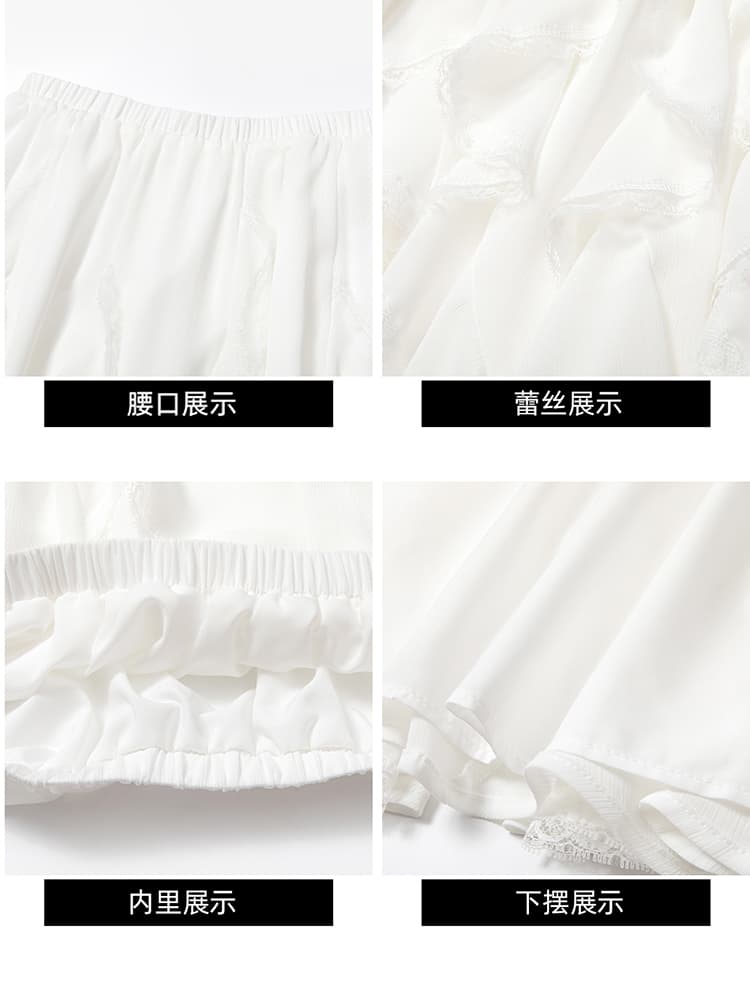 실사 여름 화이트 프랑스식 우아함 요정 가스 불규칙 무거운 작업 패치워크 연꽃 잎 레이스 한 마디 하이웨이스트 반신 스커트 상세 이미지 6