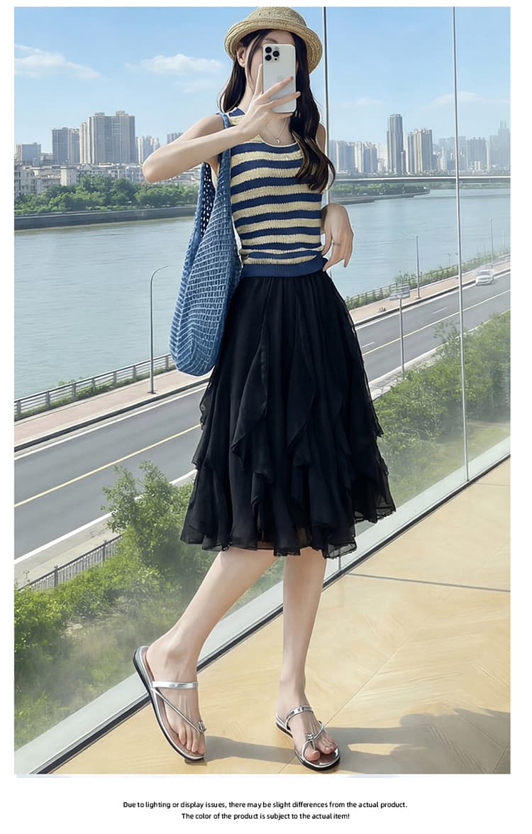 실사 여름 화이트 프랑스식 우아함 요정 가스 불규칙 무거운 작업 패치워크 연꽃 잎 레이스 한 마디 하이웨이스트 반신 스커트 상세 이미지 25