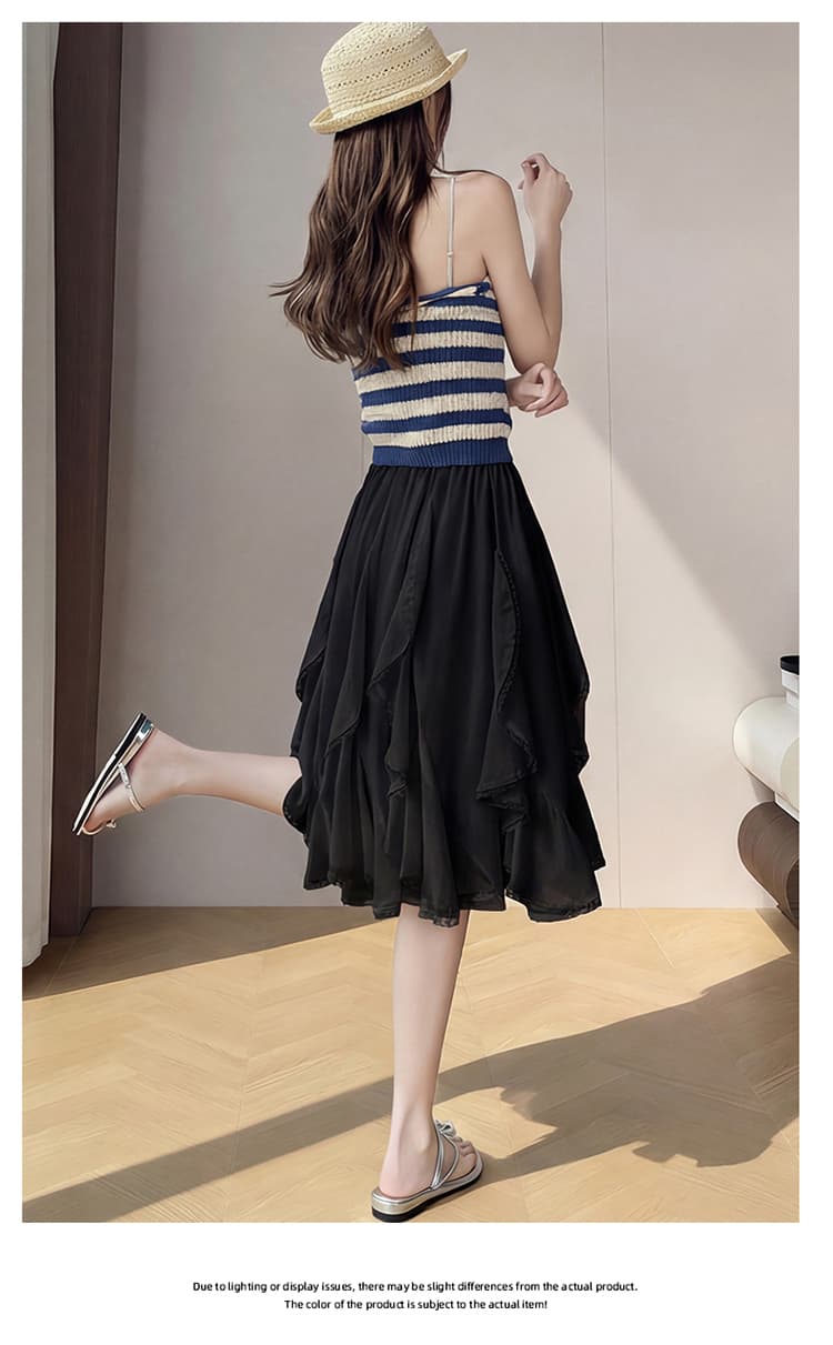 실사 여름 화이트 프랑스식 우아함 요정 가스 불규칙 무거운 작업 패치워크 연꽃 잎 레이스 한 마디 하이웨이스트 반신 스커트 상세 이미지 27