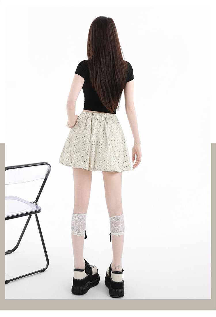 실사 여름 얇은 스타일 도트 무늬 꽃밭 연령 감소 작은 키 퍼프 외국 가스 하이웨이스트 슬림해 보이는 한 마디 반신 미니 스커트 상세 이미지 31