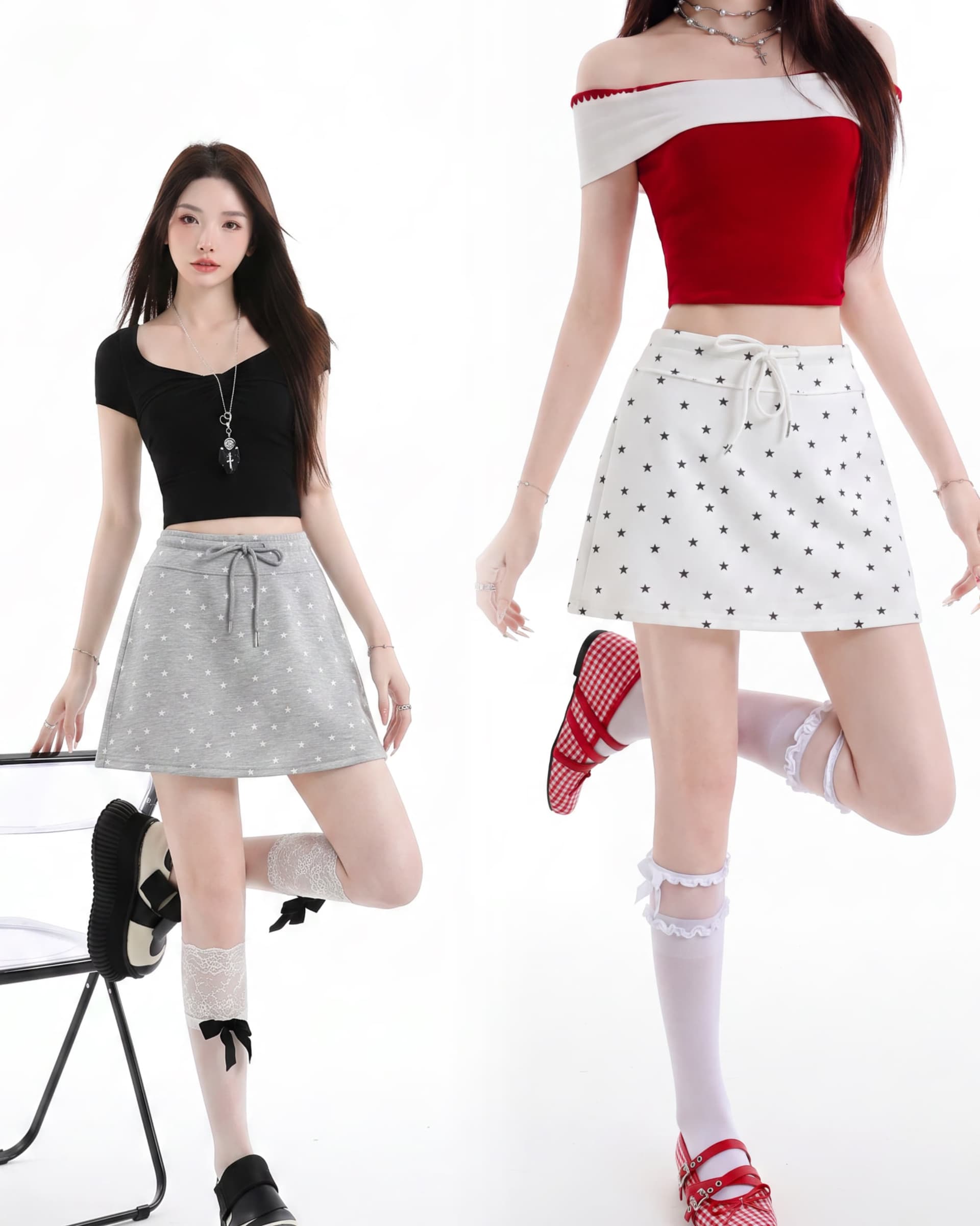 실사 여름 아메리칸 후드티 원단 별 벨트 노출 방지 안감 하이웨이스트 프린트 캐주얼 한 마디 타이트 스커트 미니 스커트 이미지 2