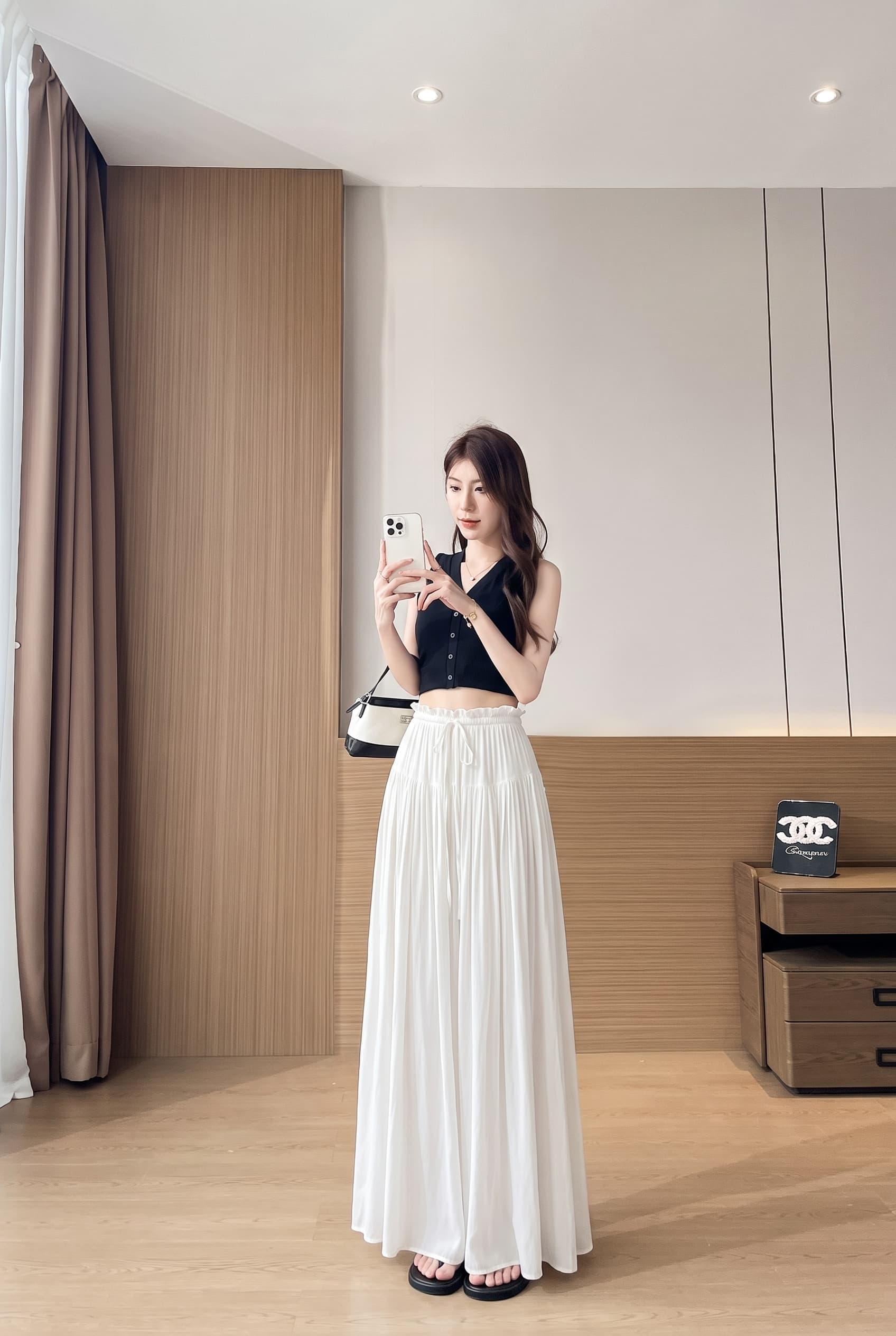 실사 여름 섬 실크 도루 센스 느긋한 프릴 핑크색 넓은 다리 큰 진자 하이웨이스트 루즈핏 캐주얼 바지 상세 이미지 8