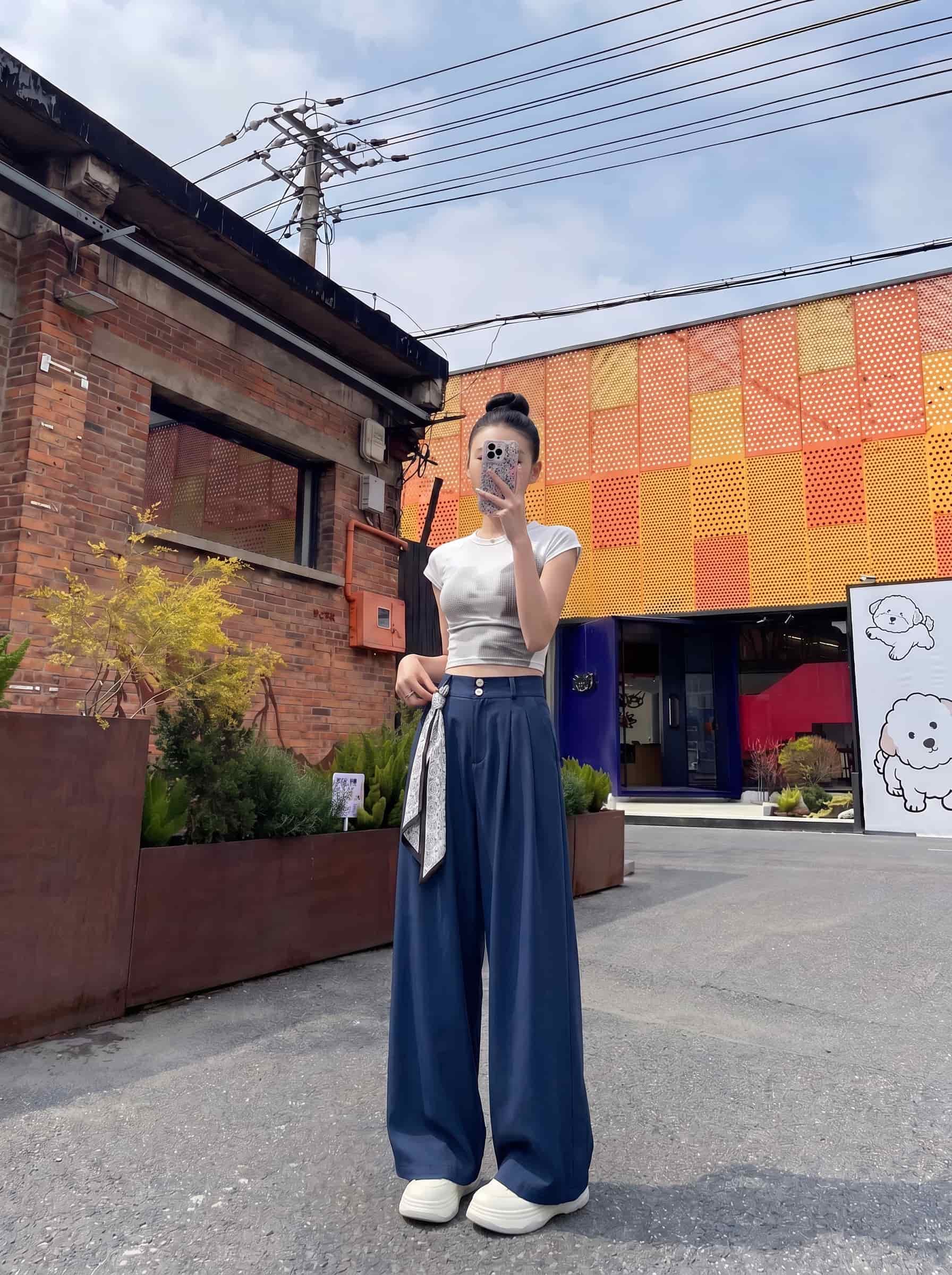 실사 여름 프랑스식 면 린넨 스카프 이후 밴딩 통기성 출퇴근 캐주얼 작은 키 하이웨이스트 넓은 다리 길이 바지 상세 이미지 4