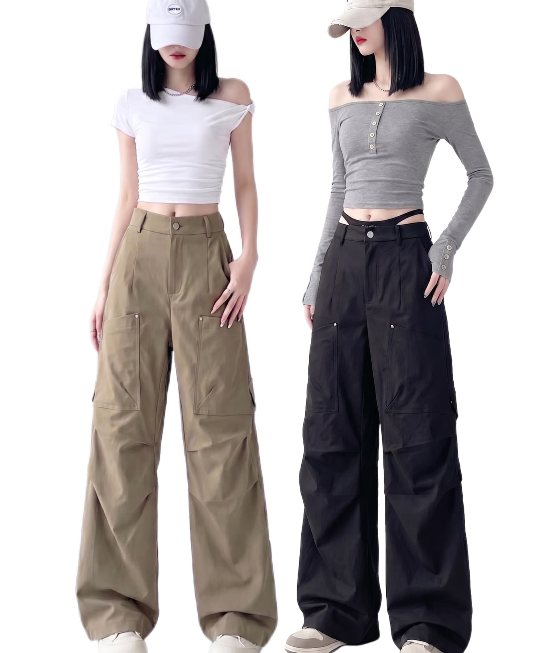 실사 가을 아메리칸 카키 로우 웨이스트 워크웨어 긴 바지 디자인 센스 이후 허리밴드 작은 대중 루즈핏 스트레이트 캐주얼 바지 상세 이미지 1