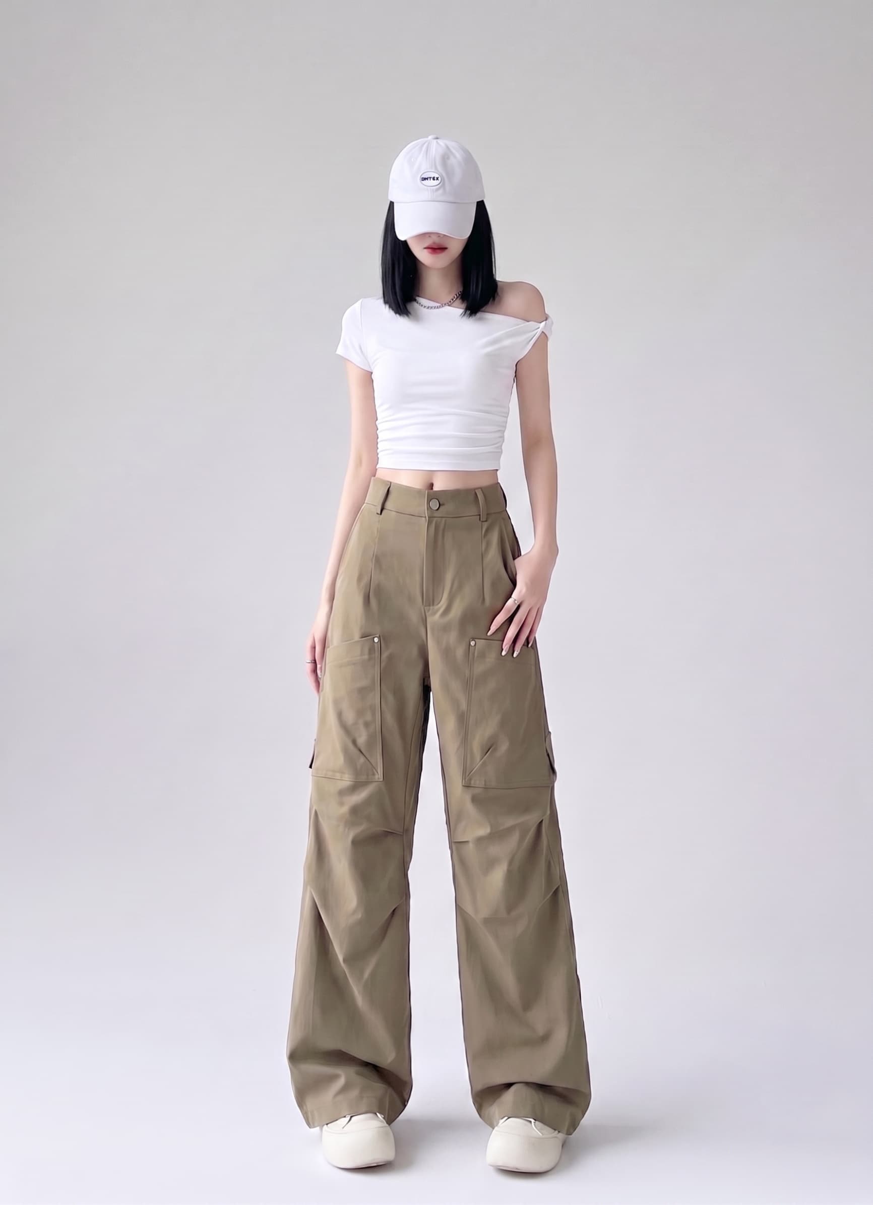 실사 가을 아메리칸 카키 로우 웨이스트 워크웨어 긴 바지 디자인 센스 이후 허리밴드 작은 대중 루즈핏 스트레이트 캐주얼 바지 상세 이미지 9