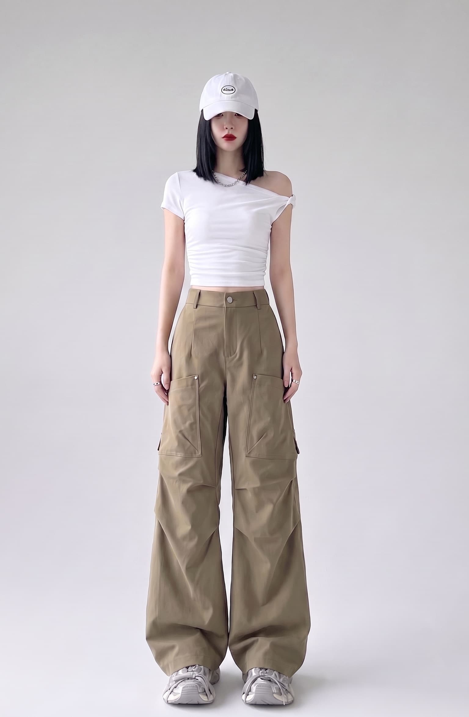 실사 가을 아메리칸 카키 로우 웨이스트 워크웨어 긴 바지 디자인 센스 이후 허리밴드 작은 대중 루즈핏 스트레이트 캐주얼 바지 상세 이미지 15