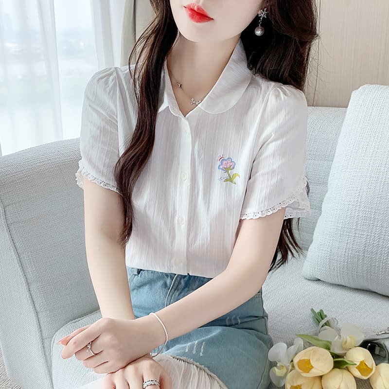 실사 프랑스식 화이트 셔츠 2026 년 여름 새로운 거품 소매 고유 한 외국 가스 작은 셔츠 얇은 스타일 면 100% 셔츠 이미지 2