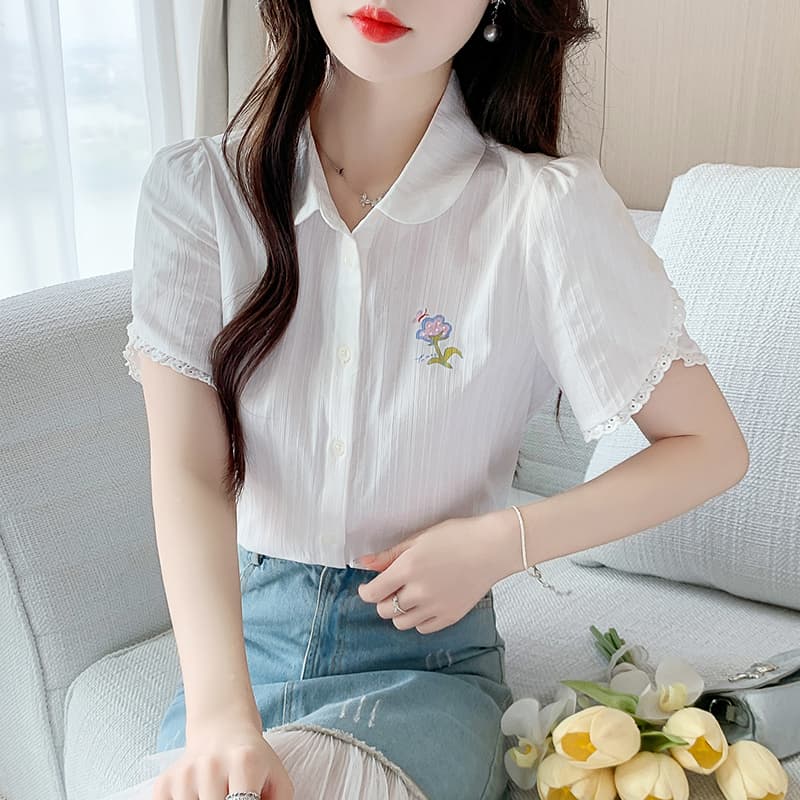 실사 프랑스식 화이트 셔츠 2026 년 여름 새로운 거품 소매 고유 한 외국 가스 작은 셔츠 얇은 스타일 면 100% 셔츠 이미지 6