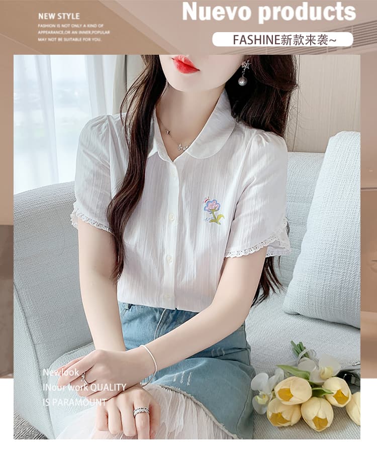 실사 프랑스식 화이트 셔츠 2026 년 여름 새로운 거품 소매 고유 한 외국 가스 작은 셔츠 얇은 스타일 면 100% 셔츠 상세 이미지 1