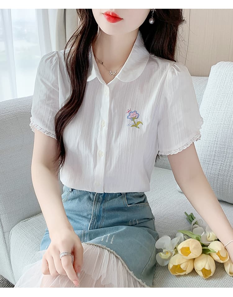 실사 프랑스식 화이트 셔츠 2026 년 여름 새로운 거품 소매 고유 한 외국 가스 작은 셔츠 얇은 스타일 면 100% 셔츠 상세 이미지 11