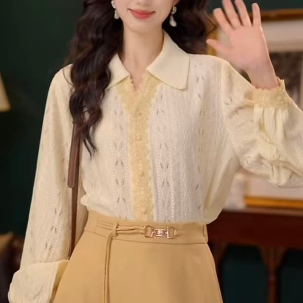 경관 그림 구름 뮤 S 유럽 만약 바람 긴팔 여성 셔츠 패션 캐주얼 루즈핏 맨위 이미지 4